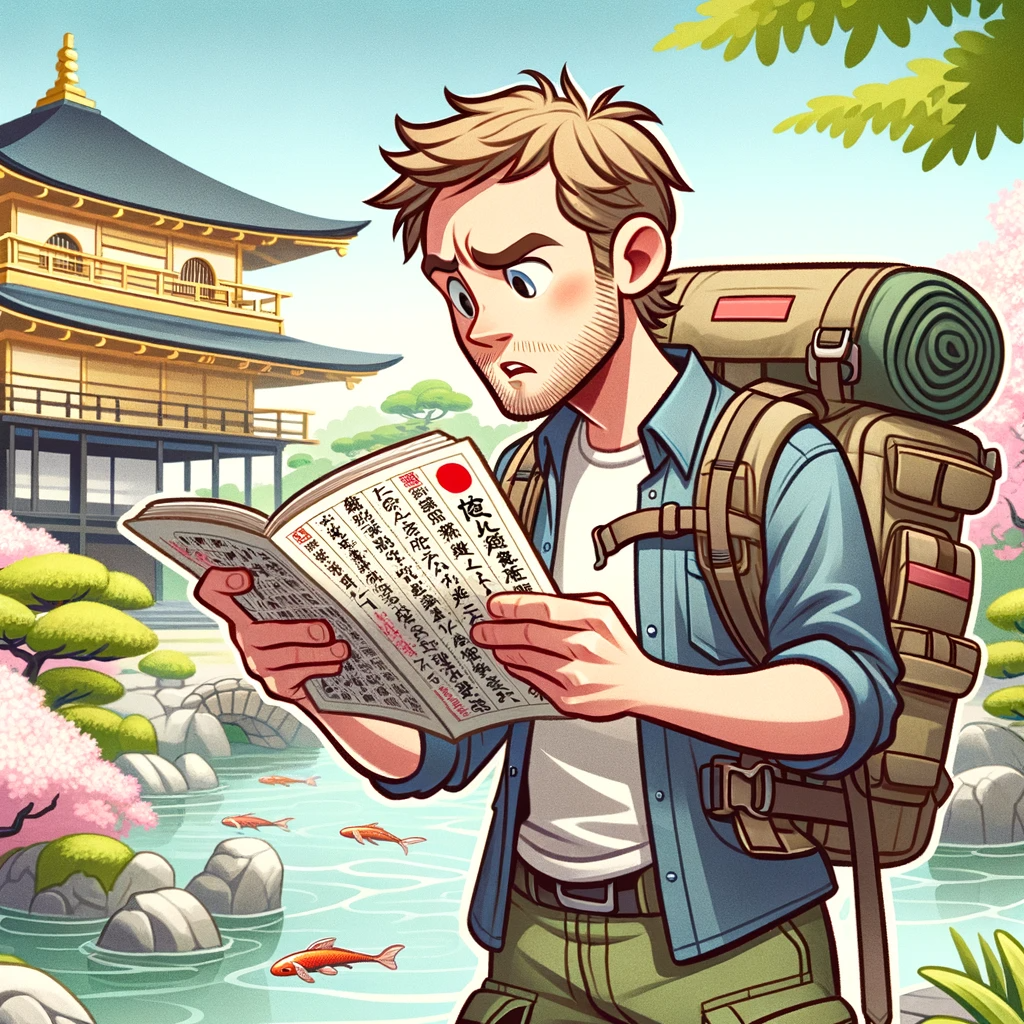 Image of a tourist reading a Japanese map
